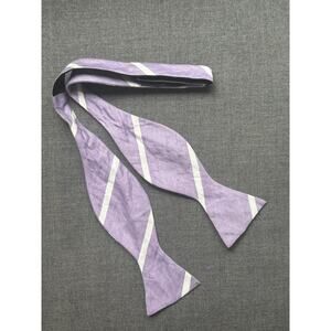 Lauren by Ralph Lauren 100% brushed silk lilac purple and White Striped Bow Tie